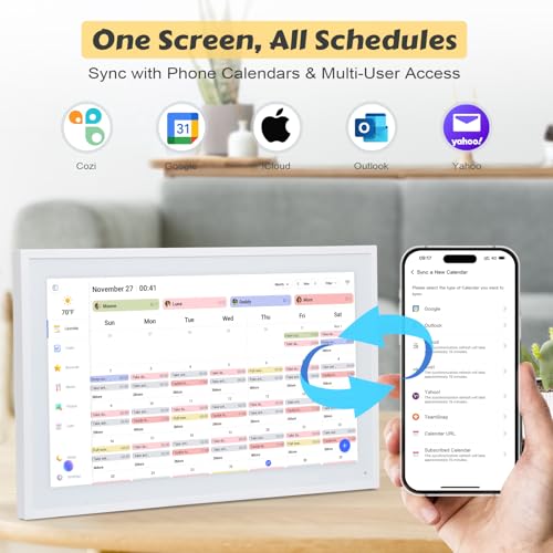 COMIX 15.6" Smart Digital Wall Calendar - WiFi Family Organizer with Sync Google/Outlook/Apple Calendar, Touchscreen Meal Planner & Chore Chart, Digital Photo Frame for Home & Office — view 3