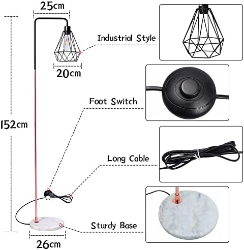 INMOZATA Industrial Floor Lamp with Foot Swith, Mordern Floor Lamp with Metal Diamond Cage Lampshade, Reading Lamp Floor Standing with Marble Base, Retro Floor Lamp for Living Room, Dining Room