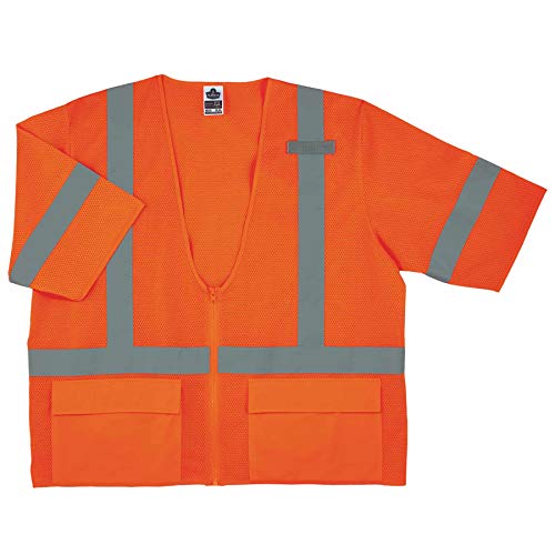 Ergodyne GloWear 8320Z ANSI Class 3 High Visibility Orange Reflective Safety Vest with Sleeves, 4XL/5XL
