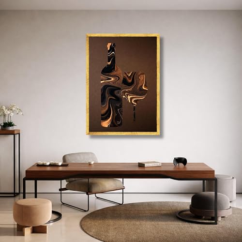 Impression d'art bouteille de vin tableau marbre marron cuisine - 2