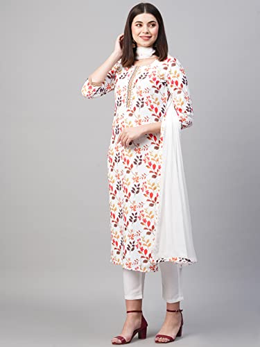 Image of GoSriKi Women's Cotton Blend Printed Straight Kurta Pant With Dupatta