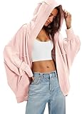 SENSERISE Cardigans for Women Trendy Oversized Cardigan Hoodie Sweatshirt Casual Airport Travel Outfit with Pockets(Light Pink,XS)
