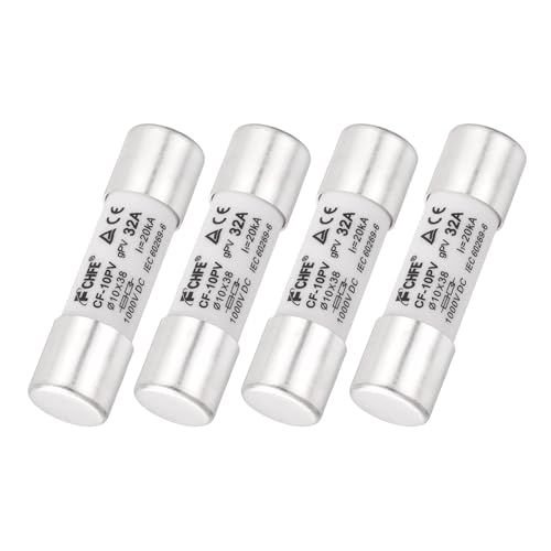 sourcing map 4Pcs 1000V 32A Ceramic Cartridge Fuses, 10x38mm Fast Blow Time Delay Fuse for Photovoltaic Solar Systems DIY Inverter Circuit Board