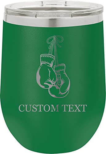 12-Ounce Vacuum Insulated Stainless Steel Wine Tumbler Customized Double-Walled Laser Engraved Liquor Alcohol Coffee Closing Travel Mug, Green Boxing Gloves Boxer, Personalized