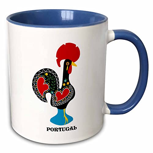 3dRose black Portuguese Rooster or galo de barcelos 11oz Two-Tone Blue Mug