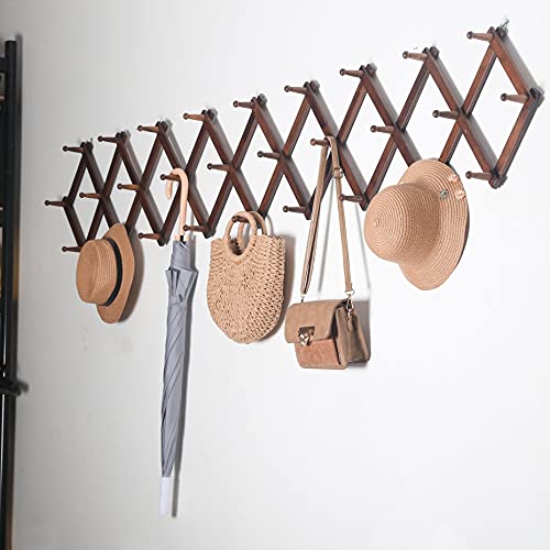 Skoloo Accordion Wall Hanger, Modern Expandable Coat Rack Wall Mounted, Solid Wooden Wall Hat Rack, 28 Peg, Walnut #TOP11