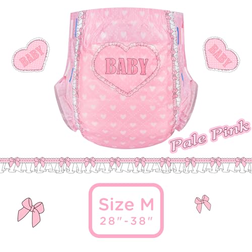 Image of Littleforbig Printed Adult Brief Diapers 10 Pieces - Blushing Baby Pale Pink (Medium 28 inch-38 inch)