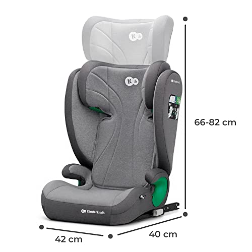 Kinderkraft JUNIOR FIX2 I-SIZE Kindersitz 15-36kg, Kinderautositz mit Isofix, Gruppe 2/3, 100-150 cm, Einstellbare Rückenlehne und Kopfstütze, spezielle Sicherheitssysteme, Leicht zu tragen, Grau