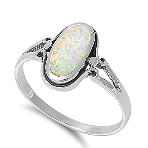 Oxford Diamond Co Oval Shaped Lab Created White Opal .925 Sterling Silver Ring Size 7