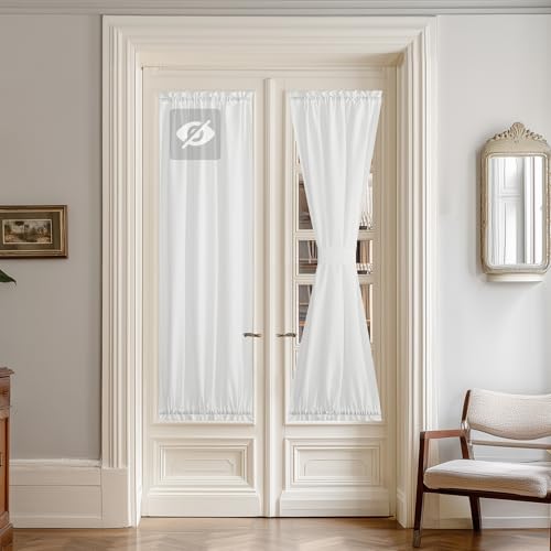 NICETOWN Sheer French Door Curtain for Kitchen, Privacy Non-See-Through Light Filtering Rod Pocket Front Back Door Curtain with Tie-Back for Living Ro