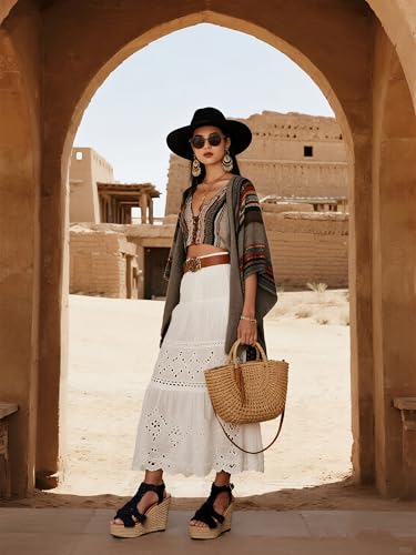 Image of Women's Woven Espadrille Wedge Sandals Bohemian Braided Open Toe Summer Shoes with Adjustable Strap 3.9 inch Platform Heel for Wide Feet, Comfortable Walking
