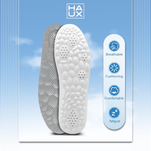 Image of HAUX PU Foam Comfort Insoles for Men | All-Day Cushioning & Durable Support,Lightweight, Durable, and Flexible, Dynamic Arch Technology for Neutral to High Arches (Gray, 9)