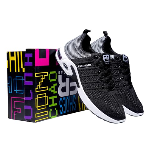 Fast Road Coal Runners - Black Athletic Sneakers, Breathable Mesh, PVC Anti-Slip Soles, Cushioned Comfort for Runners, Durable & Secure Fit US 6.5-112