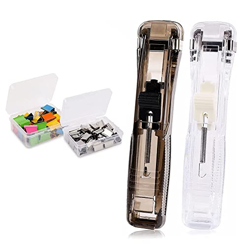 2 Pezzi Dispenser per Graffette Portatile Cucitrice a spinta con 100 Pezzi Graffette Riutilizzabili Creative Stapler Clip per Cucitrice Utilizzato per Fissare Libri Documenti Vincolanti