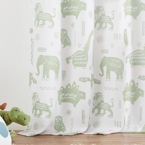 Jinchan JCBLKGM2-ZOO-5084C06 Kids Curtains 84 Inches Long Nursery Curtains For Girls Bedroom, Green Safari Animals Curtains, Dinosaur Curtains For Boys Room Light Filtering Window Curtains Grommet Top Set 2 Panels thumb #5