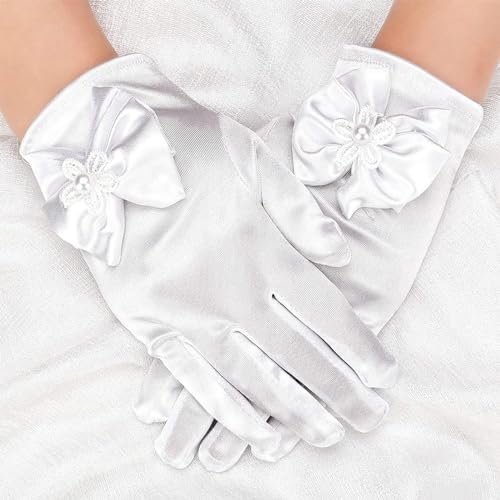 DDazzling Girl's White First Communion Gloves and Holy 1st Communion Veil Girls' Holy Ceremony,One Size2