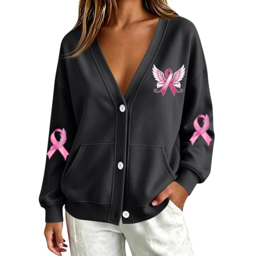 Breast Cancer Awareness Sweatshirt for Women Open Front Oversized Sweater - image 3
