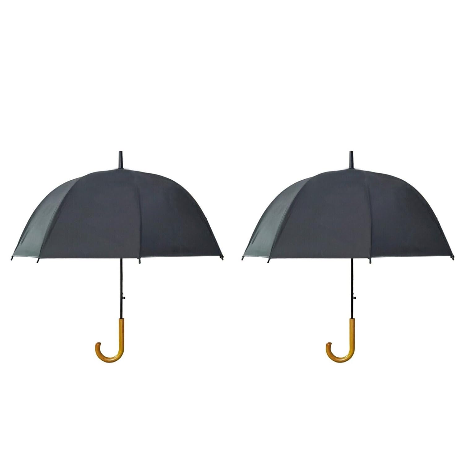 Gadgetking Men's Black Umbrella Open Rain Canopy Brolly Wooden Hook Handle Crook Dome 2 Pack