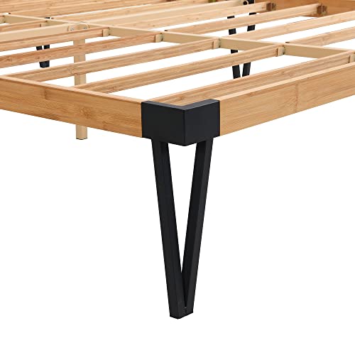 Hw Comfort 14 Inch Full Solid Bamboo And Metal Platform Bed Frame/Bamboo Wood Slat Support/No Box Spring Needed/Easy Assembly, Natural & Black #TOP4