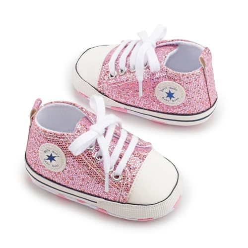 Image of Unisex Baby Girls Boys Canvas High-top Shoes, Newborn Infant Anti-Slip Soft Sole Frist Walking Breathable Sneakers
