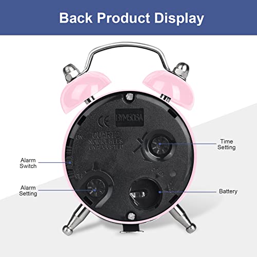 Vicloon Mini Alarm Clock, Bedside Clocks Battery Operated Non Ticking Table Clocks, Bedroom Alarm Clock Simple Loud Vintage Alarm Clocks for Bedroom Kitchen Desk Bedside-Pink（Battery not included） - Image 3