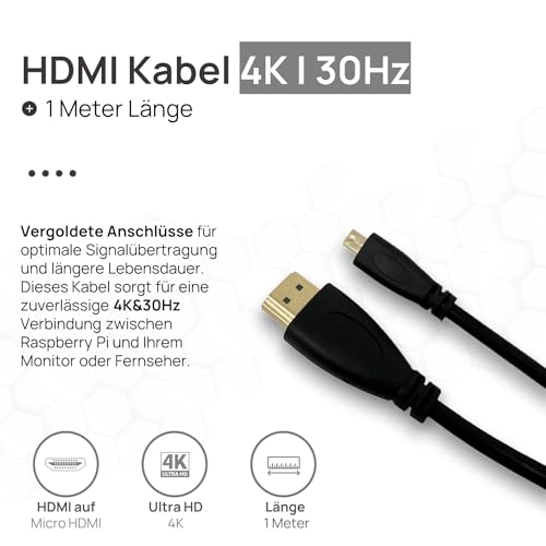Raspberry Pi 4 4GB Starter-Kit | 64GB Black Edition | Offizielles Netzteil 15W | Offizielles Gehäuse | 4k Micro HDMI Kabel | Kühlkörper Set | USB-Kartenleser