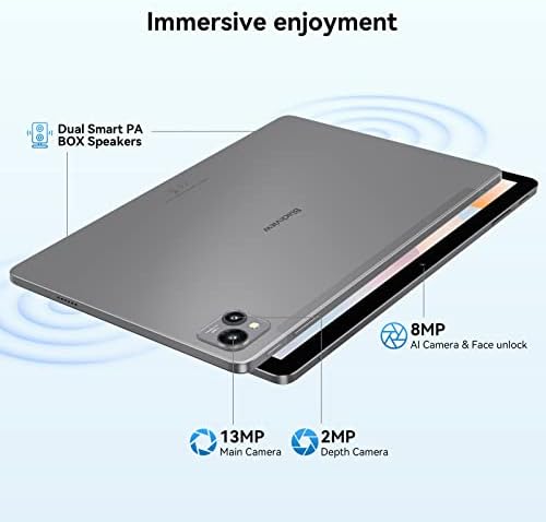 Tablet 10 inch Blackview Tab13, 10(6+4) GB+128GB/1TB, Android 12 Tablet, 7280mAh Battery, 4G LTE Dual SIM Tablet, 5G WiFi, SIMO Internet, TÜV Eye Protection, 13+8MP, GPS, OTG, 2 Years Warranty-Grey