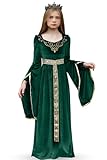 Long Sleeve Velvet Gown in Forest Green for Girls Renaissance Ball Gown Full Length Princess Elegant Dress 12 Years