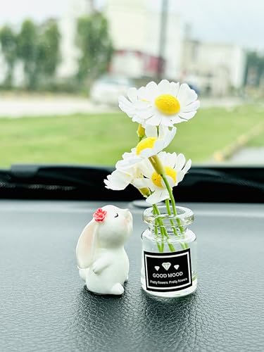 Image of 2-Piece Rabbit and Daisy Vase Car Dashboard Decor Set