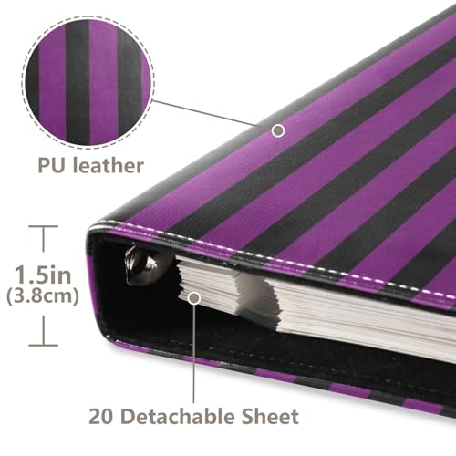 Álbum de fotos DIY con adhesivo, cubiertas de cuero PU rayas negras y moradas, encuadernación de 3 anillos, 40 páginas, 8x10 para recuerdos miniatura 4
