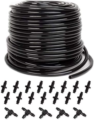 100 ft Drip Irrigation Tubing, 1/4 Inch Drip Line Irrigation Hose with 20 Pcs Drip Irrigation Parts, Drip Irrigation Kit by MoHern