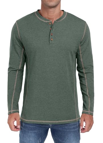 Sailwind Men's Henley T Shirt Cotton Long Sleeve T-Shirt Classic Casual Shirt Tops for Men (Green Variegated, XL) - Image 2