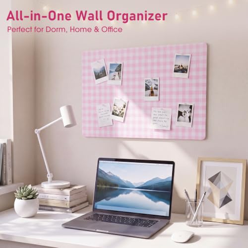 CrystalSylara Felt Bulletin Board, 24" x 15.7" Decorative Felt Pin Board, Foldable Photo Display with Pushpins, Wall Vision Cork Boards Alternative for Home Bedroom Office Dorm (Pink Plaid) - Image 2