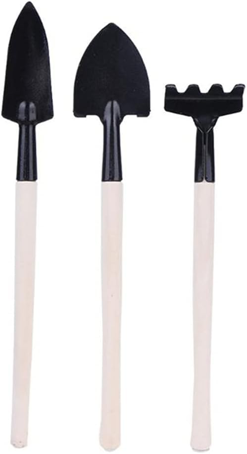 Chrees Mini Garden Hand Tool Set with Wooden Handles, 3 Pieces (Black)