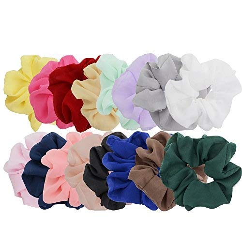 Chloven 16 Pack Hair Scrunchies Women's New Velvet Chiffon Flower Scrunchies Hair Ties Hair Bow Chiffon Hair Accessories，Solid Color Hair Bands