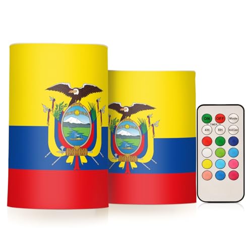GuoChe Bandera de Ecuador - Vela con luz LED precisa que funciona con pilas con control remoto y temporizadores para patio, porche, camping, decoración de vacaciones, 2 piezas
