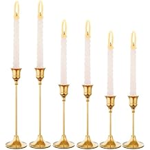 6PC Gold Candlestick Holders Set - Vintage Modern Centerpiece for Weddings, Mantels & Home Decor | Taper Candle Holders, Housewarming Decor