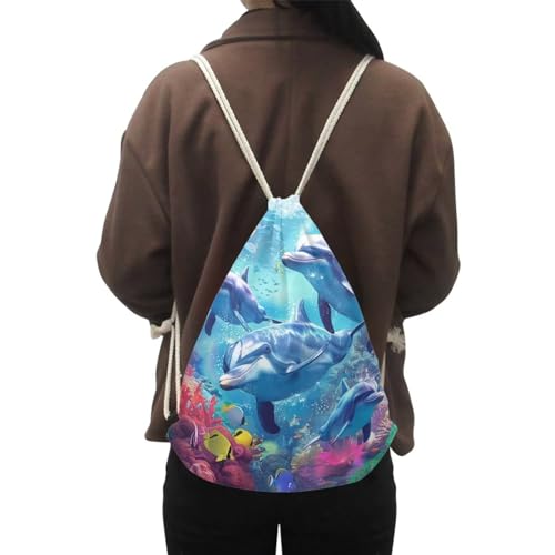 Upetstory Adorable Dolphin Drawstring Backpack Gym Sack Pack Outdoor String Bag Cinch String Bags for Women Girls Kids Boys Travel Holiday Bags Home Beach Picnic Storage Pouch4