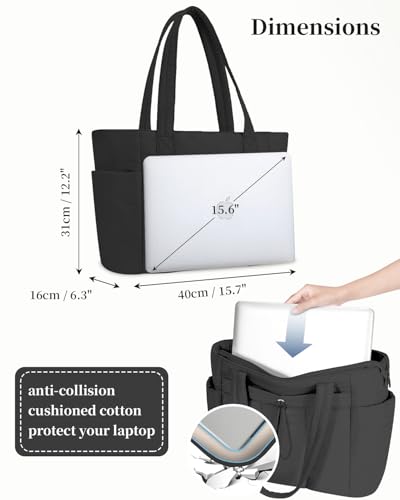 Image of Puffer Tote Bag for Women Handbag Nurse Bag with Cup Holder & Laptop Compartment & Trolley Sleeve for Work Travel
