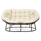 Lucky Monet Waterproof Double Papasan Chair Cushion(Without Chair), Outdoor Thicken Soft Comfortable Hanging/Egg/Swing/Hammock Chair Cushions with Ties for Outdoor Patio Garden (Beige)