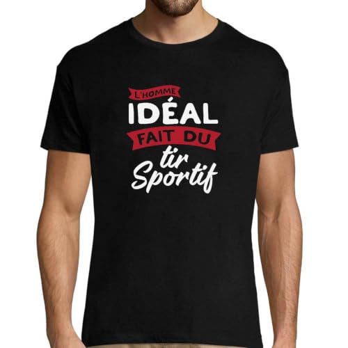T-shirt homme l'homme idéal fait du tir sportif : fini les pannes d'idées de cadeau pour papa