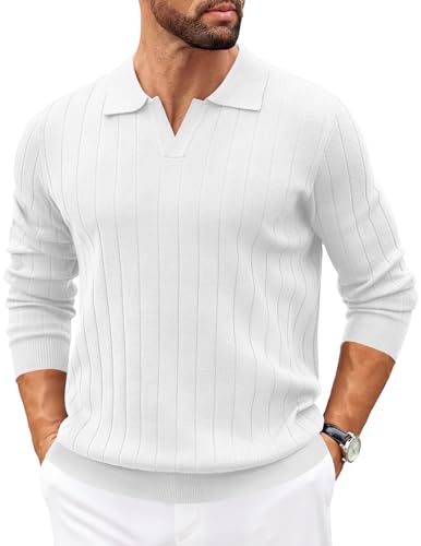 Polo à manches longues et col en V COOFANDY pour homme en maille décontractée
