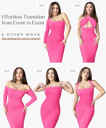 Image of Popilush Long Sleeve Formal Dress with Built in Shapewear Bra Maxi Dress