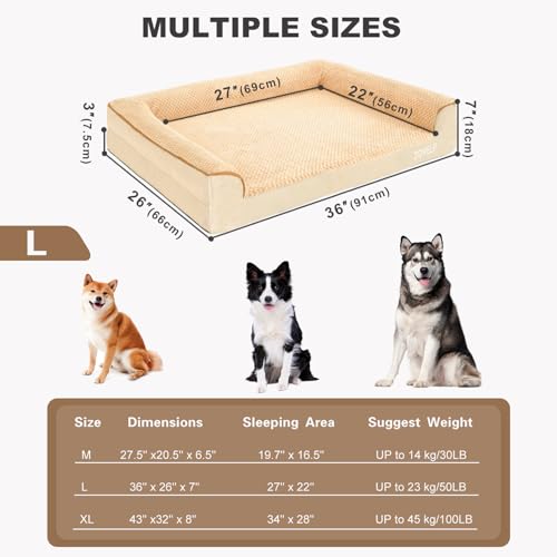 JOYELF Orthopedic Pet Bed - U-Shaped Foam Sofa, Waterproof with Removable Washable Cover & Non-Skid Bottom - Durable for Large Dogs - Khaki - Image 3