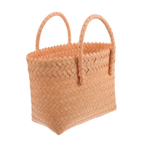 Plastic Woven Handbag Rattan Tote Bag Handle for Summer Beach Travel Lightweight Beach Purse for Women Stylish Faux Wicker Shopping Tote