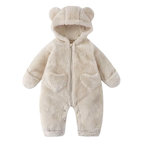 AIMAOMI Baby Fleece Jumpsuits Soft Hooded Bear Ear Onesie Beige-a 0-3 Months - image 1