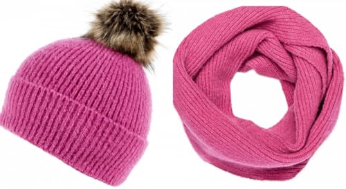 Bonnet femme framboise tricot hiver chaud avec tour de cou assorti Boardmans taille unique