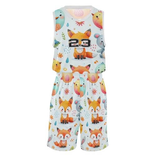 FLildon Cute Farm Animal Boys Basketball Jersey Set Tank Top Shorts Tracksuit Sport Training Suit for Kids, M