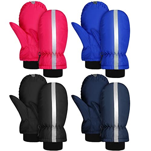 Image of Geyoga 4 Pairs Kids Mittens Waterproof Ski Gloves Boys Girl Warm Snow Winter Mittens for Kids Toddler Outdoor Activities