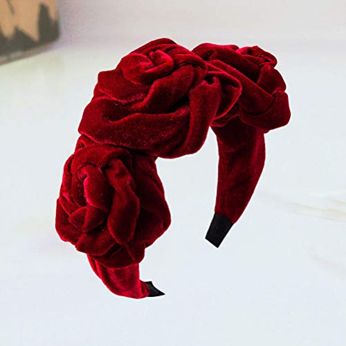 Golden Velvet Flower Headband with Large Flower Hair Clasp and Stylish Headband (Red) - Image 4